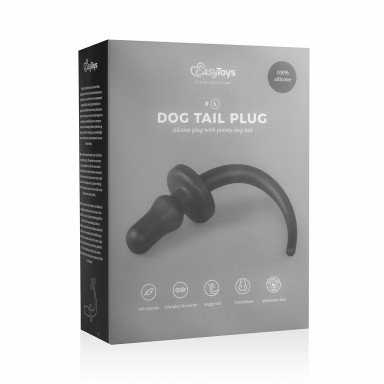 Черная анальная втулка Dog Tail Plug с хвостом фото 3