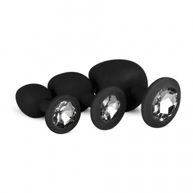 Набор из 3 черных анальных пробок со стразами Diamond Plug Set фото 2