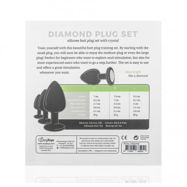 Набор из 3 черных анальных пробок со стразами Diamond Plug Set фото 5