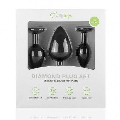 Набор из 3 черных анальных пробок со стразами Diamond Plug Set фото 6