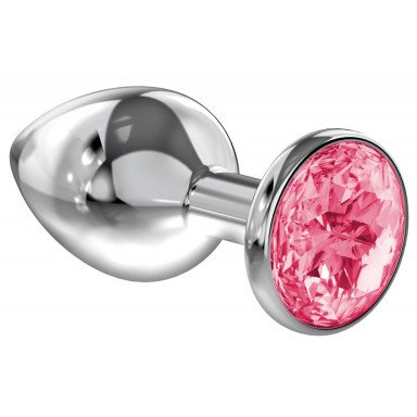 Большая серебристая анальная пробка Diamond Pink Sparkle Large с розовым кристаллом - 8 см., фото