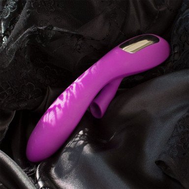 Фиолетовый вибратор с вакуумной стимуляцией клитора Jolie - 20 см., фото