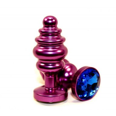 Фиолетовая рифленая пробка с синим кристаллом - 7,3 см., фото