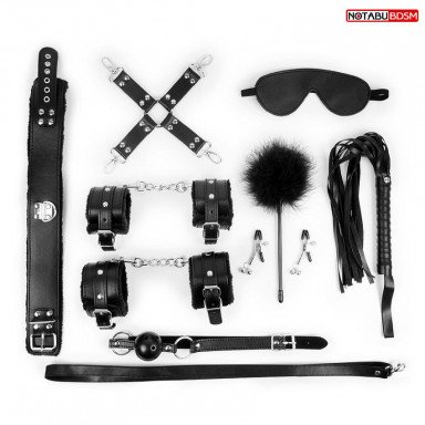 Большой набор БДСМ: маска, кляп, зажимы, плётка, ошейник, наручники, оковы, щекоталка, фиксатор, фото