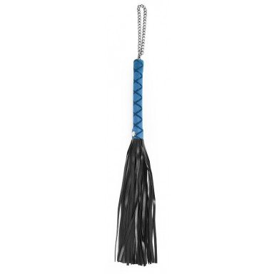 Черная многохвостая плеть-флоггер с синей ручкой - 40 см., фото