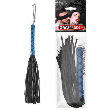 Черная многохвостая плеть-флоггер с синей ручкой - 40 см. фото 2