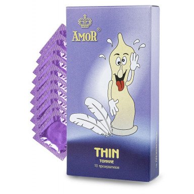 Супертонкие презервативы AMOR Thin Яркая линия - 10 шт., фото