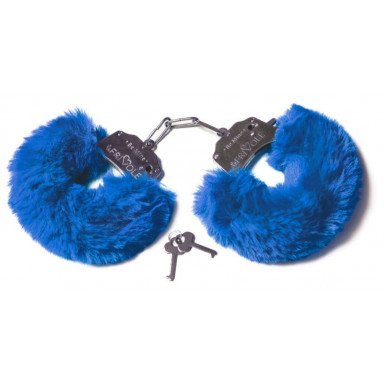 Шикарные синие меховые наручники с ключиками, фото