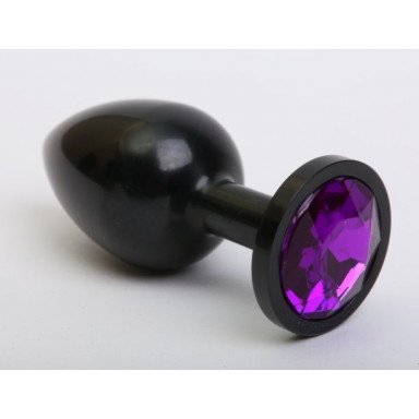 Чёрная анальная пробка с фиолетовым стразом - 7,6 см., фото