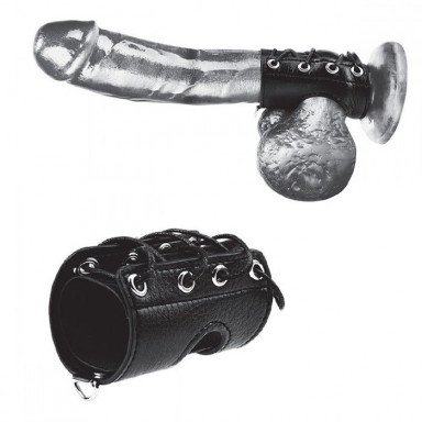 Чёрная утяжка на пенис со шнуровкой 100% PVC STRAP WITH METAL SNAP, фото
