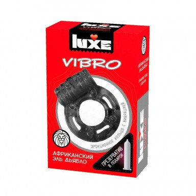 Чёрное эрекционное виброкольцо Luxe VIBRO Африканский Эль Дьябло + презерватив, фото