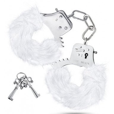 Белые игровые наручники Plush Fur Cuffs, фото