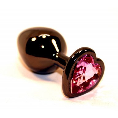 Чёрная анальная пробка с розовым стразом-сердцем - 8 см. фото 2
