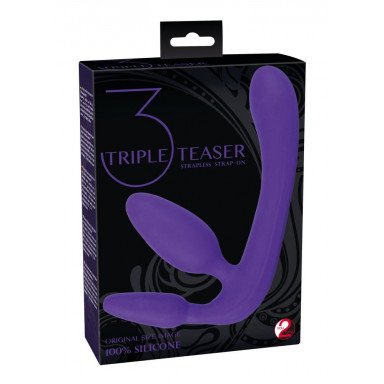 Фиолетовый безремневой страпон с двумя пробками Triple Teaser фото 3